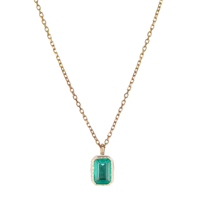 Trendy necklaces and pendants with geometric shapes for a modern aesthetic-Emerald Cut Emerald Wisp Necklace