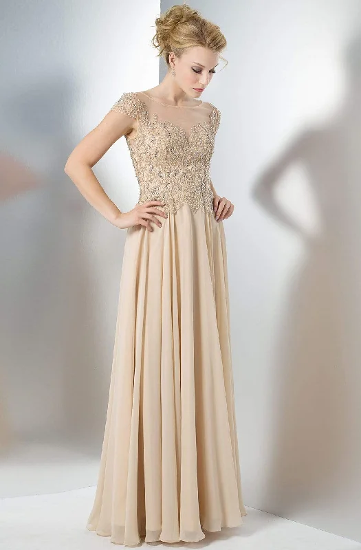 Plus size dresses with wrap fronts fit well -Marsoni by Colors - Cap Sleeve Beaded Illusion Chiffon Long Dress M108 - 1 pc Champagne In Size 20 Available