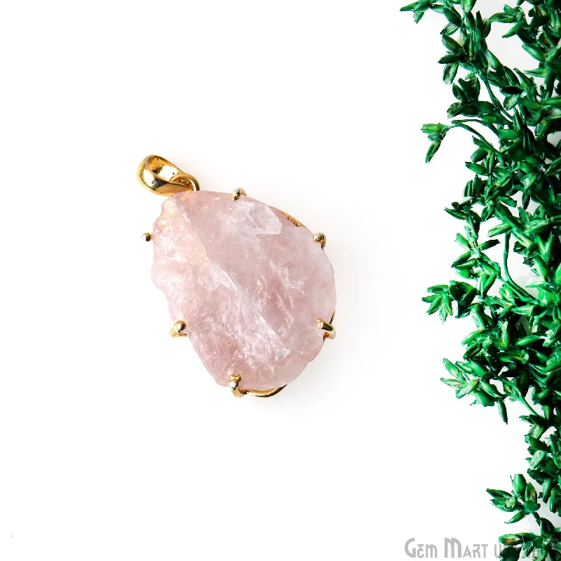 Best necklaces and pendants with crystal accents for a sparkling and elegant style-Natural Morganite Organic 35x23mm Gold Plated Prong Setting Single Bail Gemstone Pendant