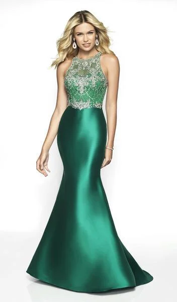 Plus size dresses featuring metallic hues shine soft -Blush by Alexia Designs - 11784 Fully Beaded Bodice Mikado Trumpet Gown - 1 pc Emerald In Size 20 Available