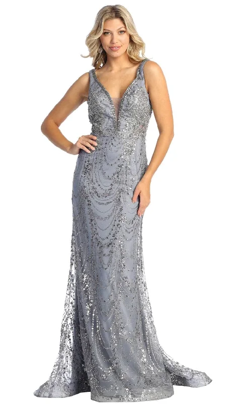 Plus size dresses with wrap fronts fit well -May Queen RQ7939 - Illusion Bead Embellished Sheath Dress