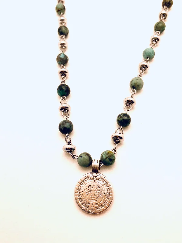 Trendy necklaces and pendants with statement pieces for a bold fashion statement-African Turquoise Coin Necklace