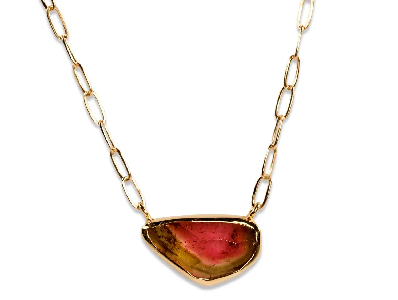 Best necklaces and pendants with opal gemstones for an iridescent glow-Watermelon Tourmaline Pendant with Paperclip Chain Necklace