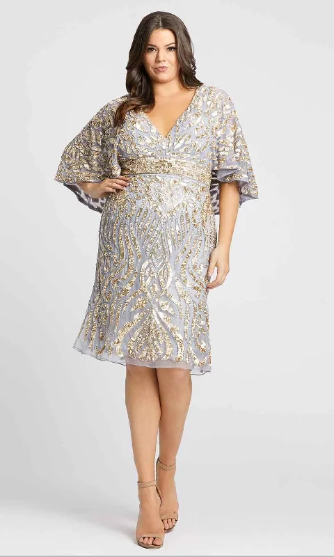 Plus size dresses featuring geometric prints are trendy -Mac Duggal Fabulouss - 5191F Sequined V Neck Sheath Dress