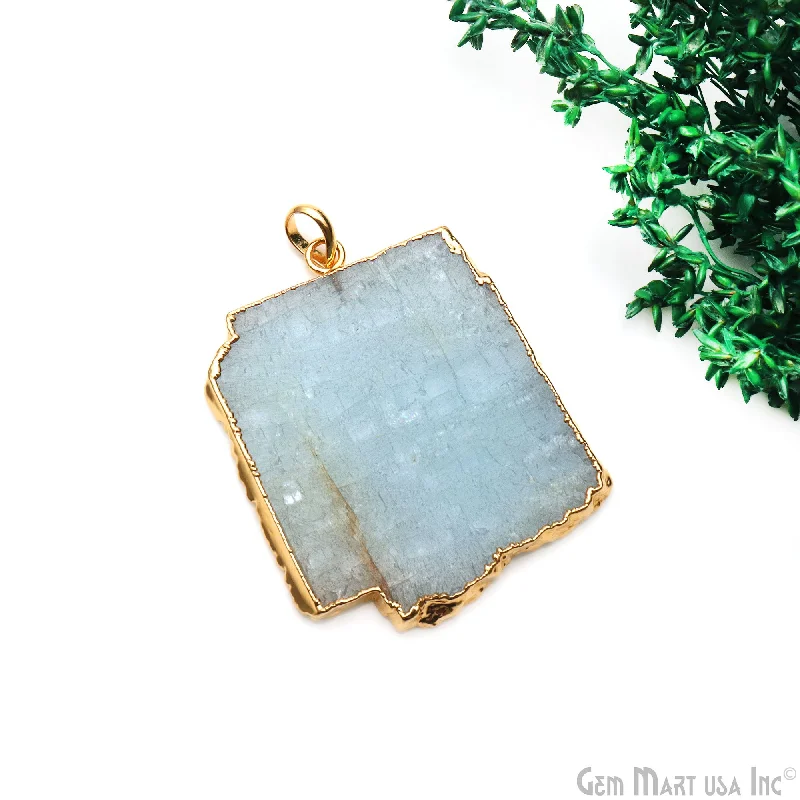 Best necklaces and pendants with glowing moonstone for an ethereal glow-Aquamarine Free Form shape 46x39mm Gold Electroplated Gemstone Single Bail Pendant