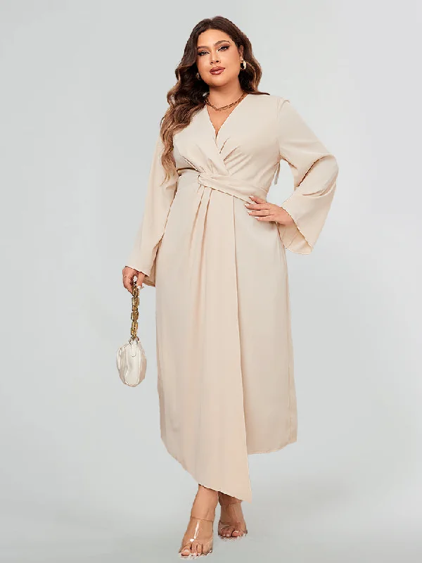 Chic plus size dresses for evenings drape perfectly -Solid Twist Front Wrap Dress