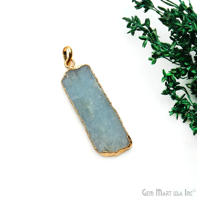 Beautiful necklaces and pendants with butterfly motifs for a whimsical style-Aquamarine Free Form shape 50x15mm Gold Electroplated Gemstone Single Bail Pendant