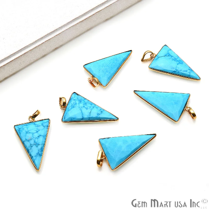 Personalized necklaces and pendants with coordinates for a meaningful location-based gift-Turquoise Triangle 35x21mm Gold Plated Bezel Gemstone Pendant