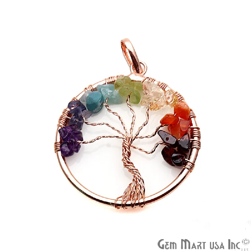 Unique necklaces and pendants with vintage-inspired designs for timeless appeal-DIY Tree of Life Multi Color Gemstone Copper Wire Wrapped Pendant 1pc