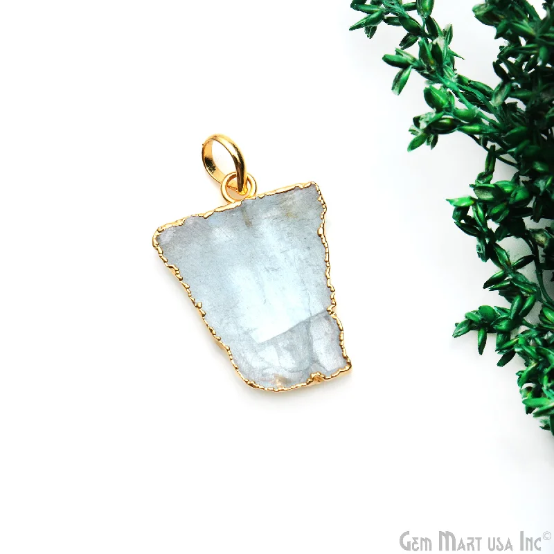 Necklaces and pendants with geometric pendants for a clean, contemporary design-Aquamarine Free Form shape 30x23mm Gold Electroplated Gemstone Single Bail Pendant