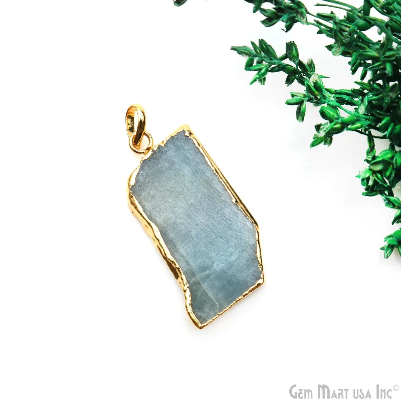 Unique necklaces and pendants with tree of life motifs for nature-inspired elegance-Aquamarine Free Form shape 39x19mm Gold Electroplated Gemstone Single Bail Pendant