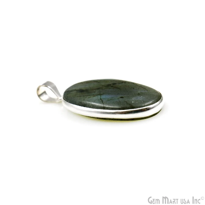 Necklaces and pendants with love knot designs for a romantic, meaningful symbol-Labradorite Gemstone Oval 37x20mm Sterling Silver Necklace Pendant 1PC