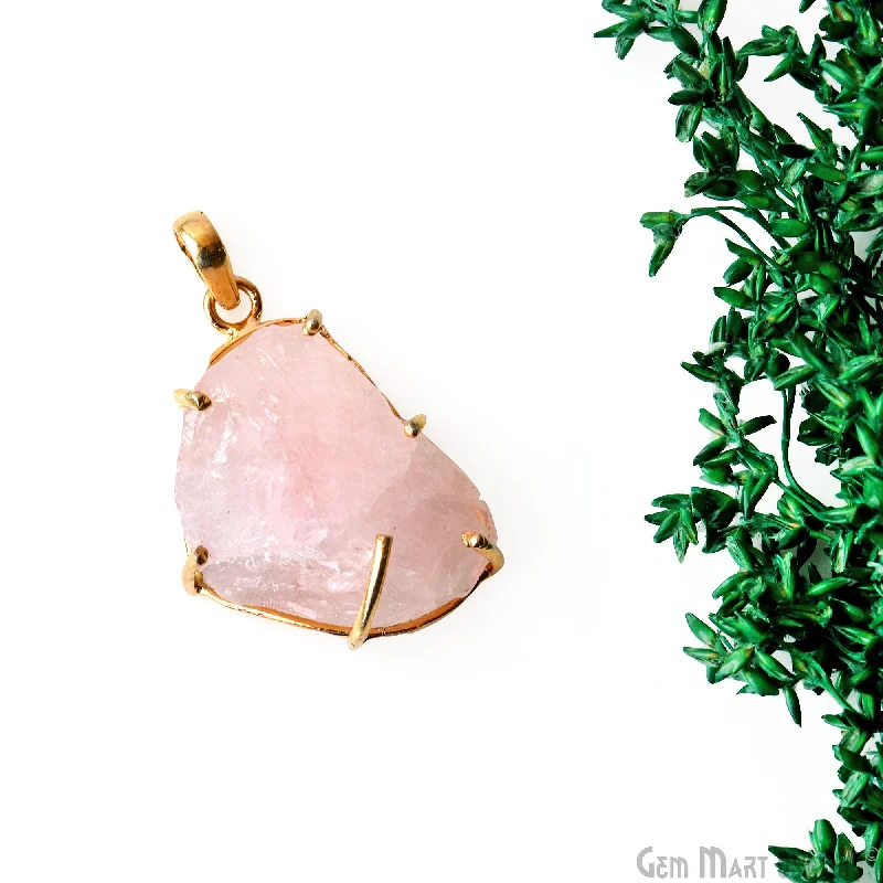 Stylish necklaces and pendants with diamonds for a glamorous and elegant look-Natural Morganite Organic 34x24mm Gold Plated Prong Setting Single Bail Gemstone Pendant