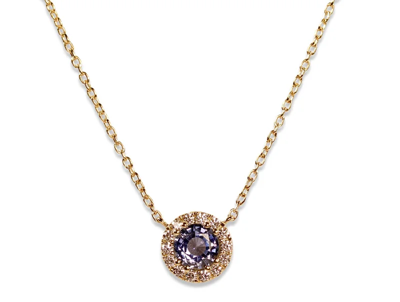 Layered necklaces and pendants for a trendy and fashionable stacked look-Sapphire and Diamond Halo Pendant Necklace