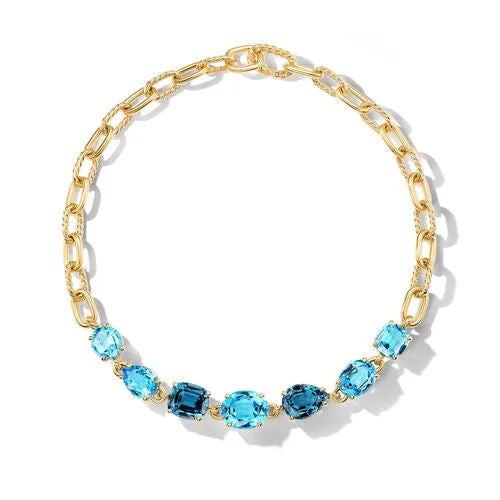 Necklaces and pendants with geometric pendants for a clean, contemporary design-Marbella Chain Necklace in 18K Yellow Gold with Blue Topaz and Hampton Blue Topaz, 8.5mm