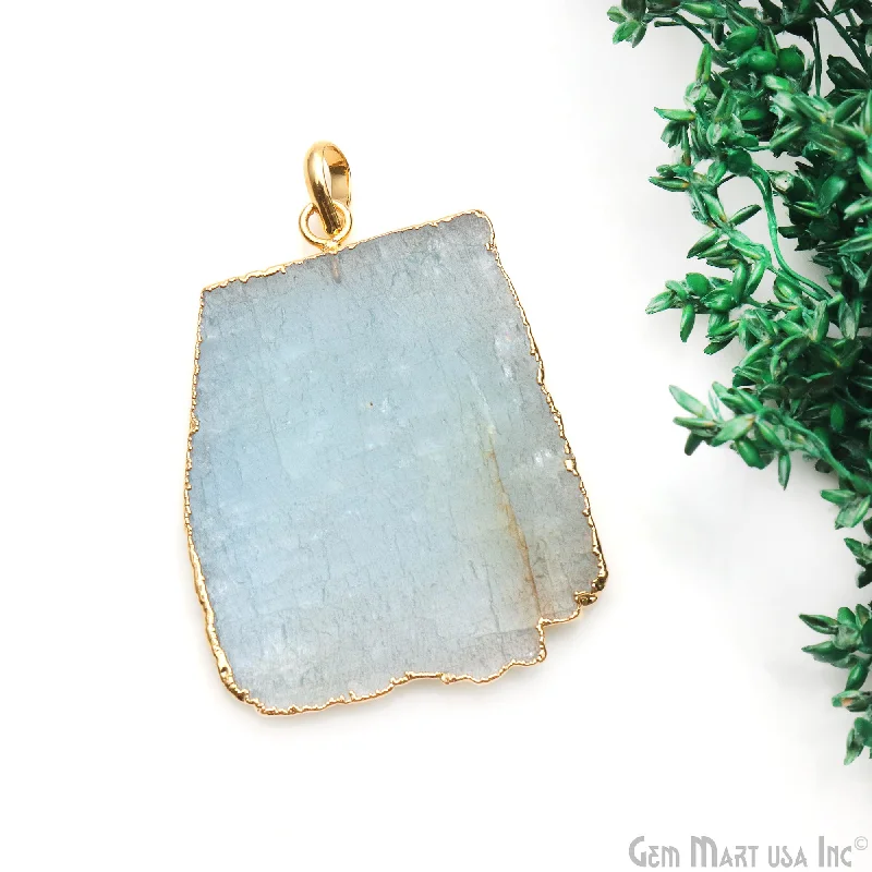 Necklaces and pendants with abstract shapes for a modern, creative appearance-Aquamarine Free Form shape 45x34mm Gold Electroplated Gemstone Single Bail Pendant