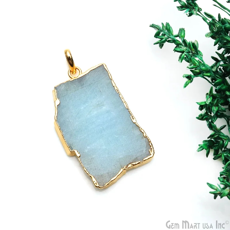 Stunning necklaces and pendants with turquoise and gold for a vibrant, earthy look-Aquamarine Free Form shape 41x25mm Gold Electroplated Gemstone Single Bail Pendant