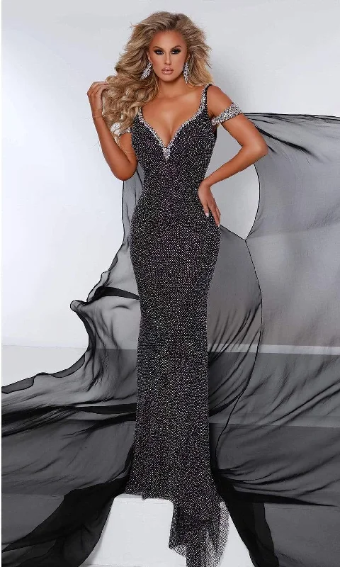 Plus size dresses featuring velvet textures feel plush -Johnathan Kayne - 2440 Sleeveless Sequined Gown