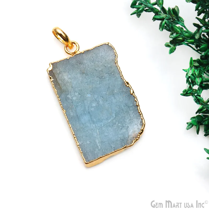 Beautiful necklaces and pendants with geometric shapes for a modern, artistic design-Aquamarine Free Form shape 40x23mm Gold Electroplated Gemstone Single Bail Pendant