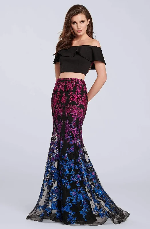 Plus size dresses with sturdy zippers stay secure -Ellie Wilde - EW119056 Ombre Sequined Lace Two Piece Mermaid Dress