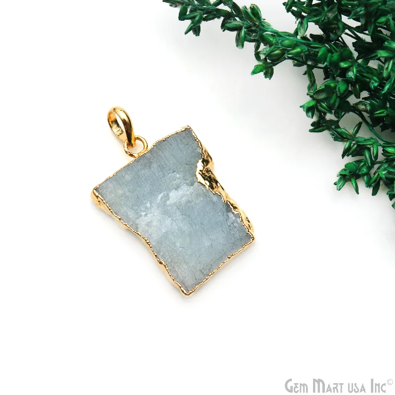 Best necklaces and pendants with seashell designs for a tropical, beachy vibe-Aquamarine Free Form shape 32x22mm Gold Electroplated Gemstone Single Bail Pendant