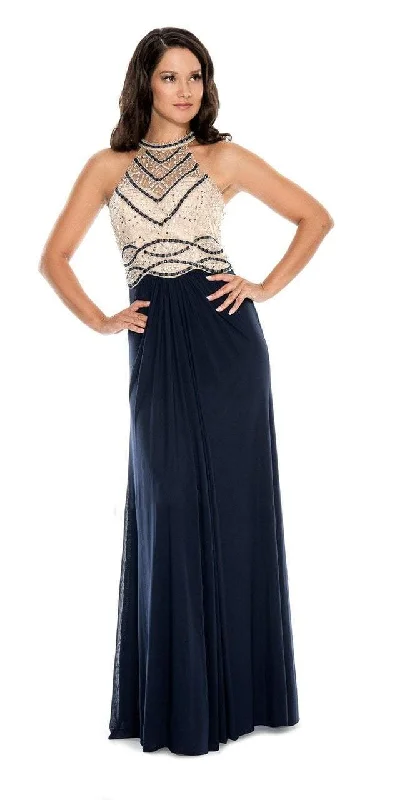 Plus size dresses featuring glitter accents sparkle bold -Decode 1.8 - 183986 Bead Embellished Halter Neck Evening Dress