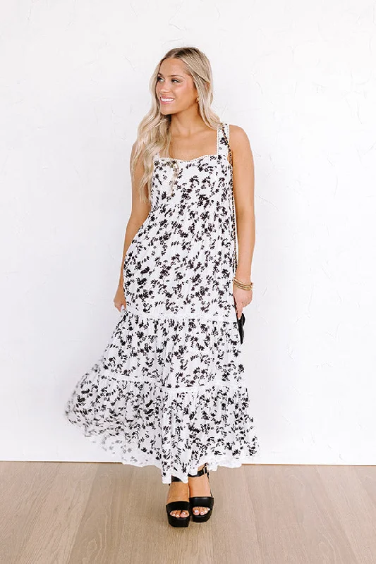 Plus size dresses with matte finishes stay subtle -Southern Charm Floral Maxi Dress in White