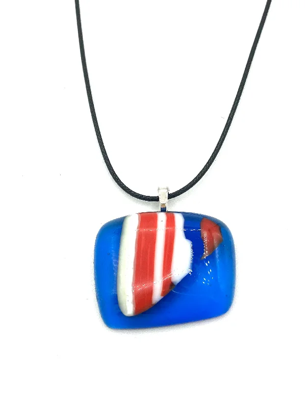 Best necklaces and pendants with gemstone clusters for a bold and colorful effect-Necklace with Fused Glass Pendant, Large Pendant, Blue with Stripes