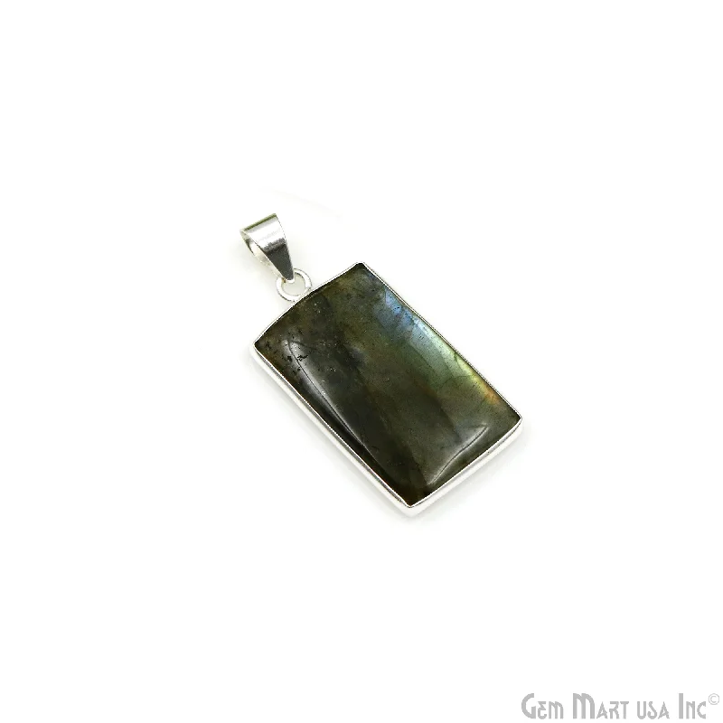 Unique necklaces and pendants with custom birthstone arrangements for personalization-Labradorite Gemstone Rectangle 35x19mm Sterling Silver Necklace Pendant 1PC