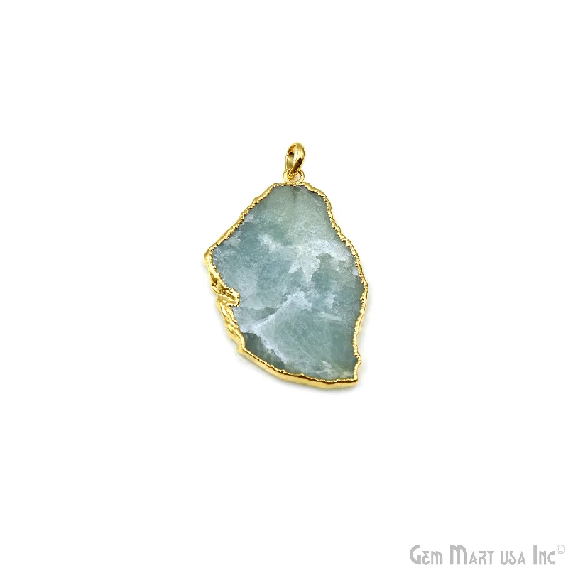 Elegant necklaces and pendants with onyx stones for a sleek, polished look-Aquamarine Free Form shape 55x35mm Gold Electroplated Gemstone Single Bail Pendant