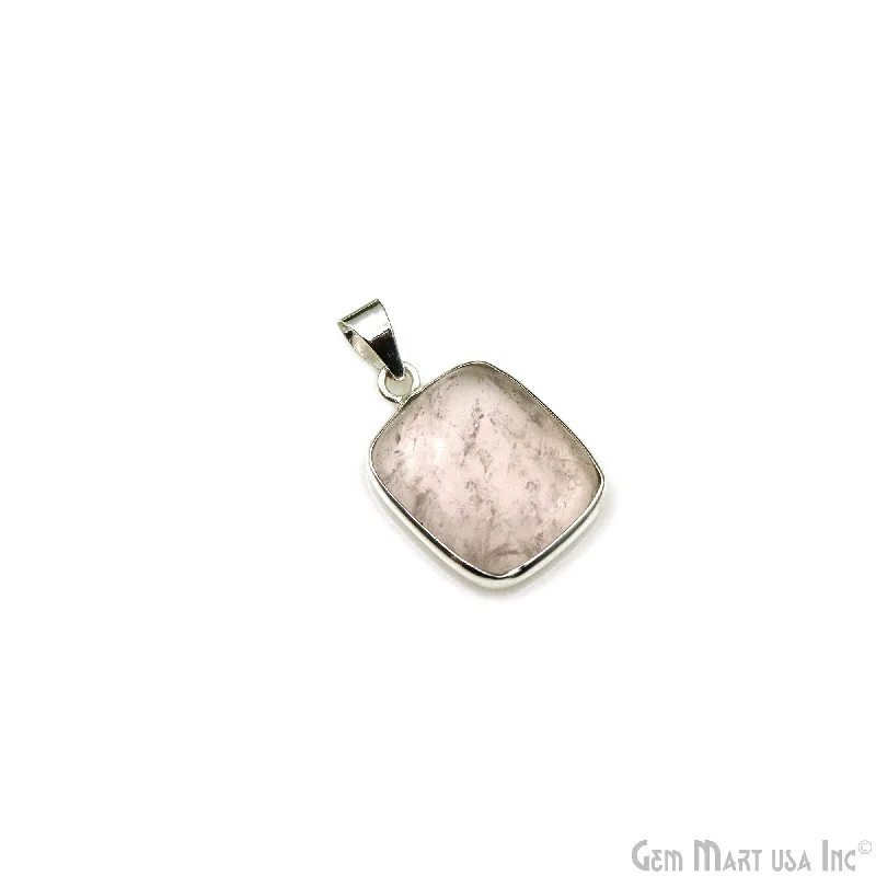 Necklaces and pendants with engraved messages for a deeply personal, sentimental gift-Rose Quartz Gemstone Rectangle 27x19mm Sterling Silver Necklace Pendant 1PC