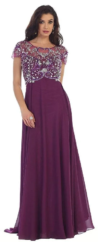 Plus size dresses featuring earthy tones are grounding -May Queen MQ1100 Embellished Scoop A-line Evening Gown - 1 pc Eggplant in size 5XL Available