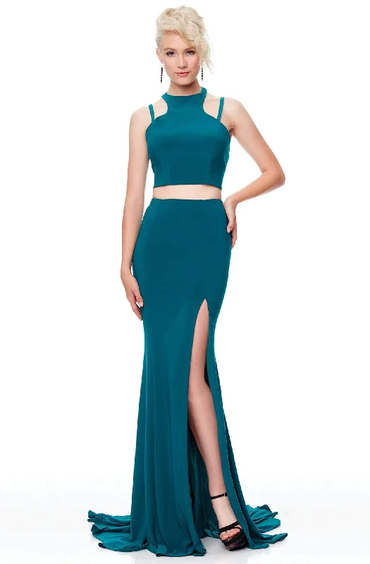 Plus size dresses with unique cuts stand apart -Clarisse - 3761 Two-Piece Jersey High Slit Evening Gown