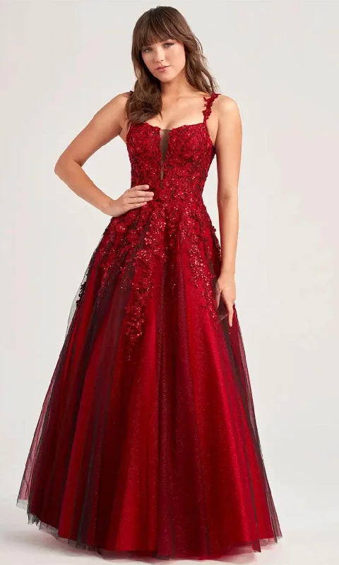 Plus size dresses featuring velvet textures feel plush -Ellie Wilde EW35068 - Embroidered A-line Prom Gown