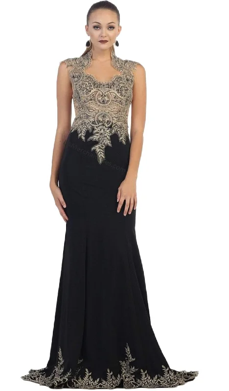 Plus size dresses featuring earthy tones are grounding -May Queen - Embellished Queen Anne Sheath Evening Dress RQ-7440