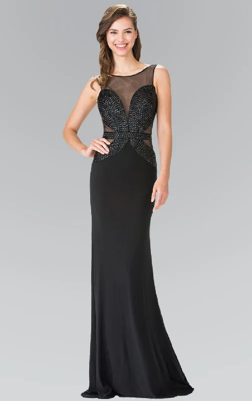 Plus size dresses featuring laser-cut details are unique -Elizabeth K - GL2234 Illusion Bateau Neckline with Open Back Gown