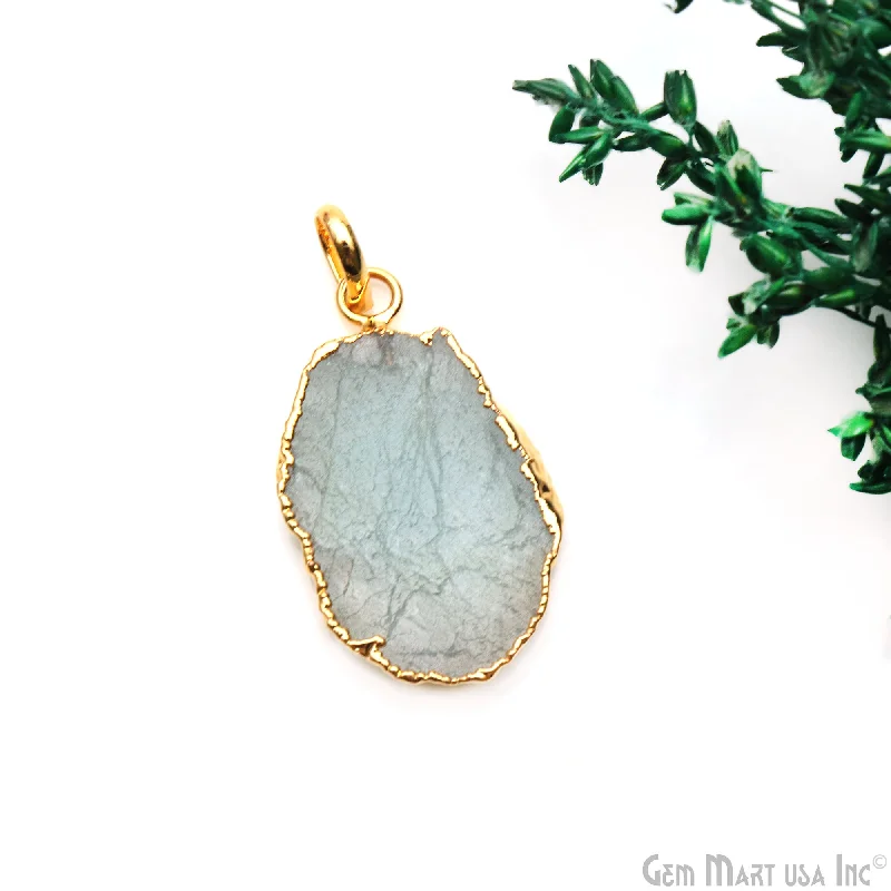 Best necklaces and pendants for everyday wear with minimalist designs-Aquamarine Free Form shape 32x19mm Gold Electroplated Gemstone Single Bail Pendant