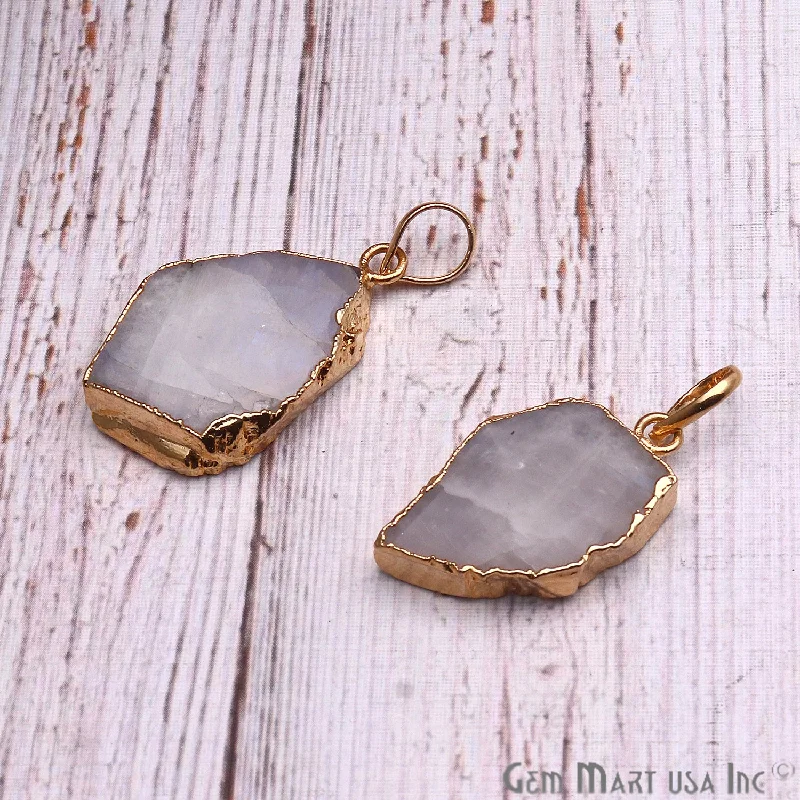 Best necklaces and pendants with minimalist pendants for a sleek, understated look-DIY Rough Rainbow Moonstone 32x19mm Gold Edge Necklace Pendant