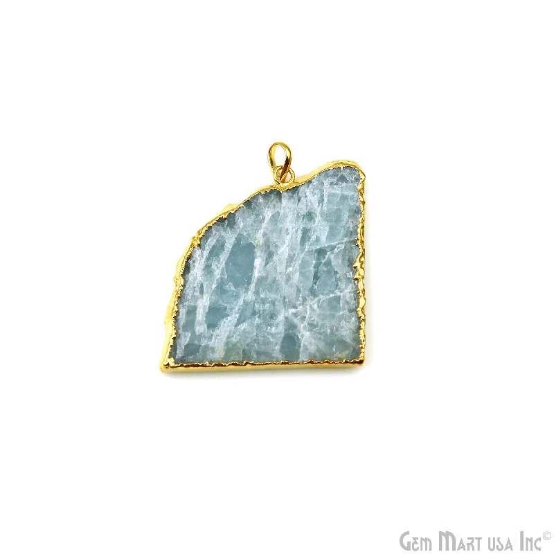 Necklaces and pendants with custom engravings for a personal, meaningful gift-Aquamarine Free Form shape 47x40mm Gold Electroplated Gemstone Single Bail Pendant