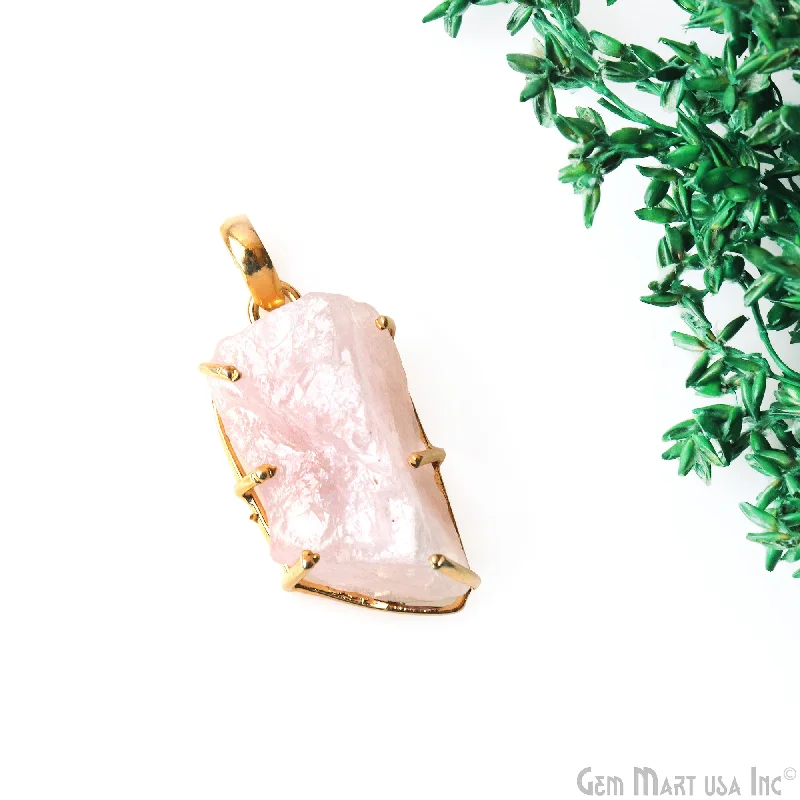 Best necklaces and pendants with opal gemstones for an iridescent glow-Natural Morganite Organic 32x16mm Gold Plated Prong Setting Single Bail Gemstone Pendant