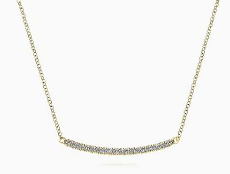 Best necklaces and pendants with adjustable chains for a customizable fit-Pavé Diamond Curved Bar Necklace in Yellow Gold