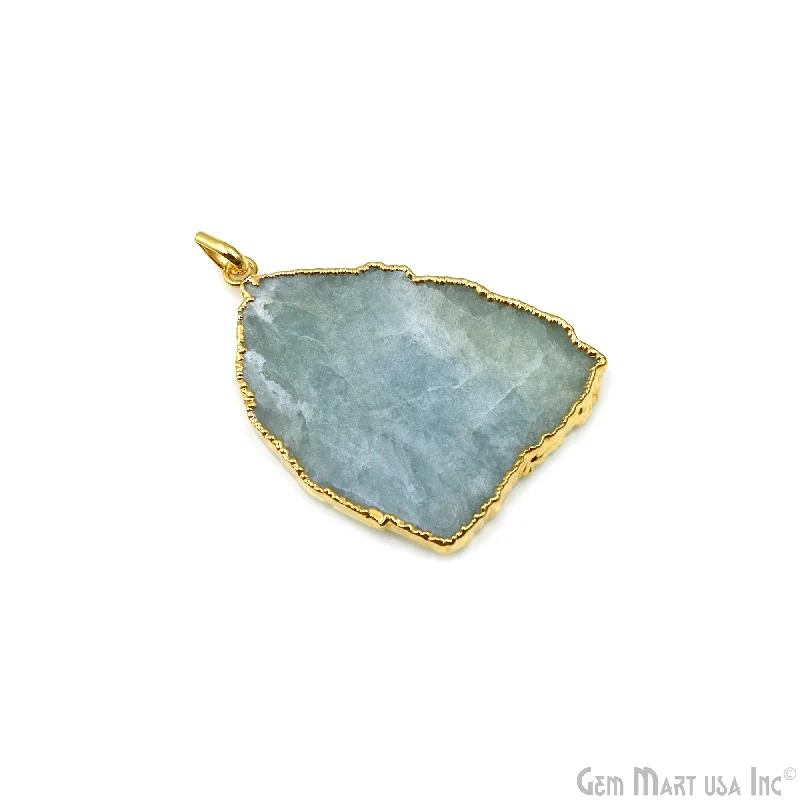 Unique necklaces and pendants with custom birthstone arrangements for personalization-Aquamarine Free Form shape 52x37mm Gold Electroplated Gemstone Single Bail Pendant