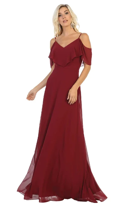 Plus size dresses for rainy days stay practical -May Queen - MQ1686 Draping Off Shoulder Chiffon Long Dress