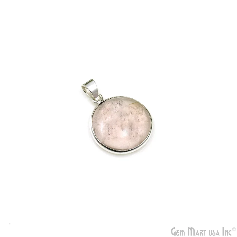 Best necklaces and pendants with glowing moonstone for an ethereal glow-Rose Quartz Gemstone Round 28x23mm Sterling Silver Necklace Pendant 1PC