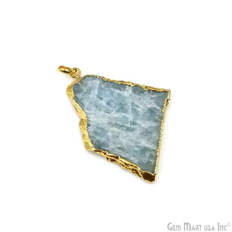 Best necklaces and pendants with black diamonds for an edgy, bold statement-Aquamarine Free Form shape 60x43mm Gold Electroplated Gemstone Single Bail Pendant