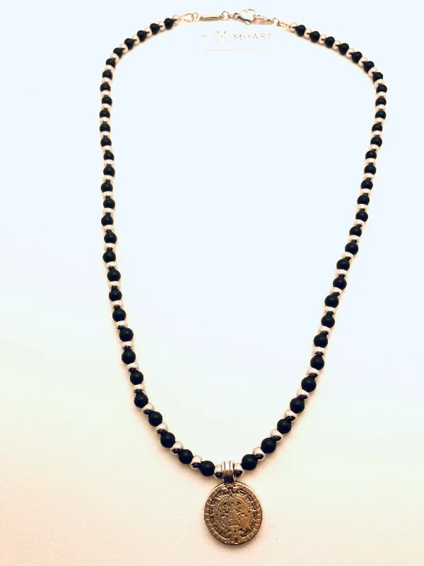 Necklaces and pendants with enamel accents for a colorful, eye-catching appearance-Black Onyx Coin Necklace