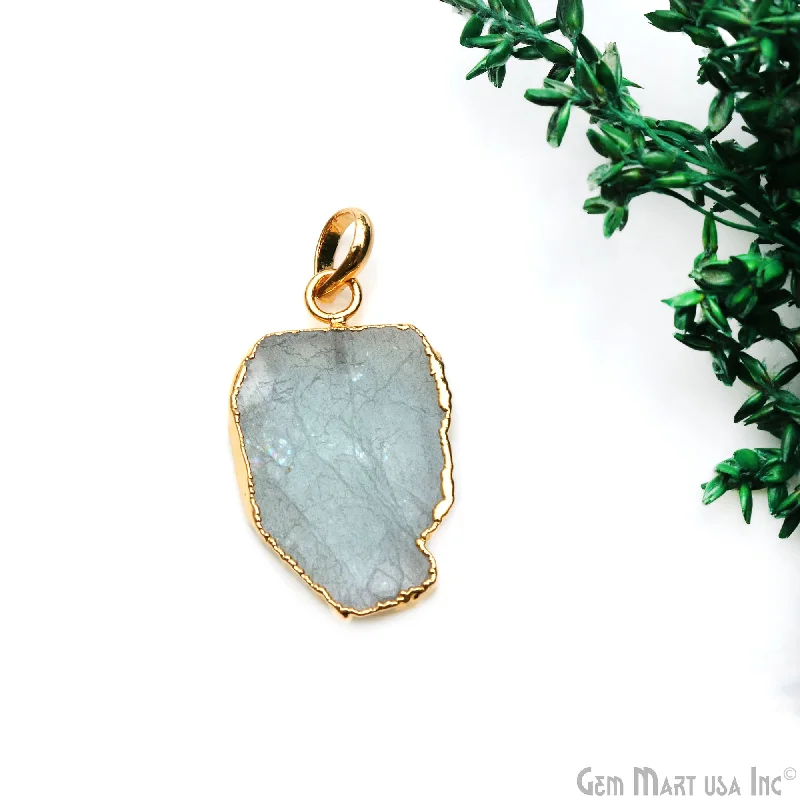 Best necklaces and pendants with statement designs for a fashionable accessory-Aquamarine Free Form shape 31x18mm Gold Electroplated Gemstone Single Bail Pendant