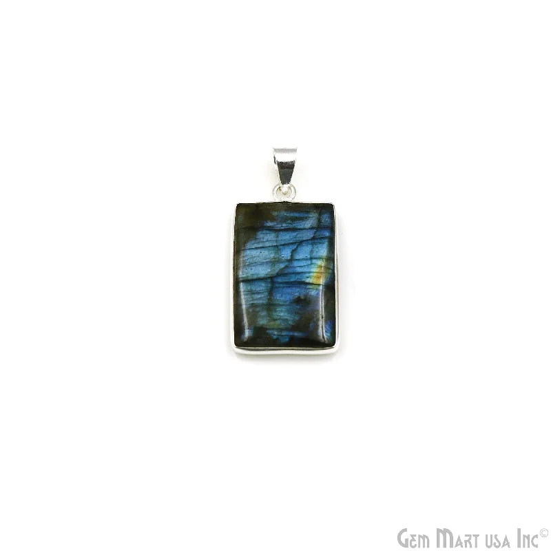 Unique necklaces and pendants with artistic shapes for a creative, one-of-a-kind design-Labradorite Gemstone Rectangle 35x20mm Sterling Silver Necklace Pendant 1PC