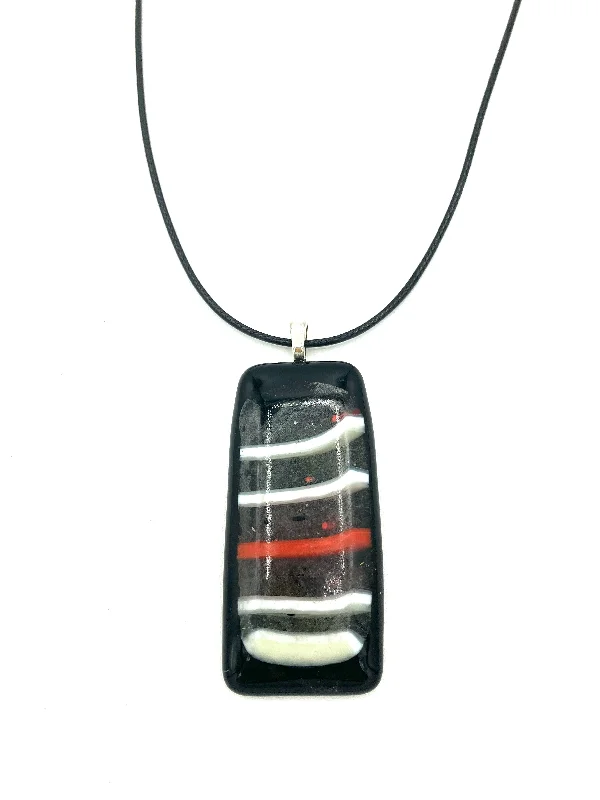 Beautiful necklaces and pendants with moonstone for an ethereal, mystical appearance-Necklace with Fused Glass Pendant, Large Pendant, Black with Stripes