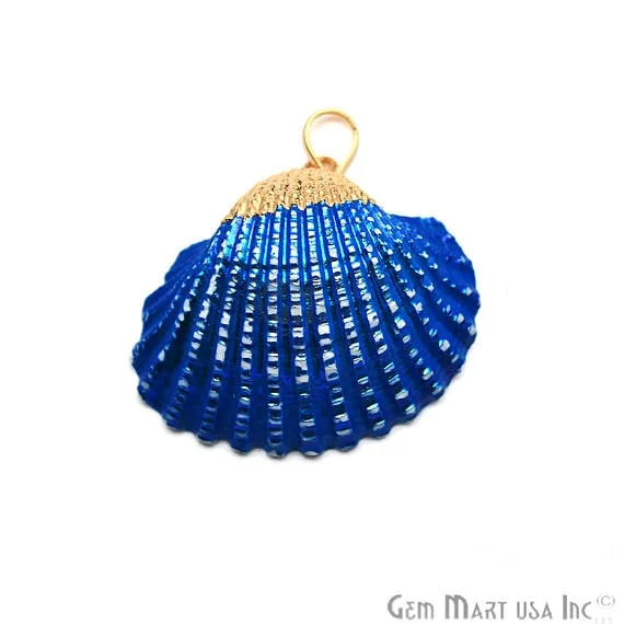 Elegant necklaces and pendants with gold chains for a chic, timeless appearance-Natural Blue Serene Seas Seashell 40x34mm Gold Electroplated Charms Pendant